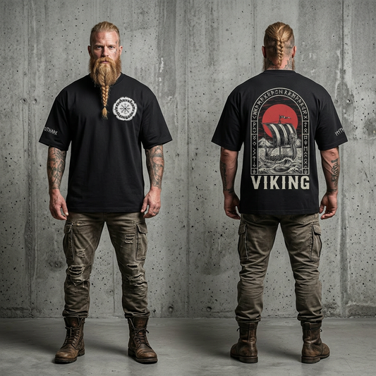 Blood Sun Drakkar — Oversized Viking T-Shirt