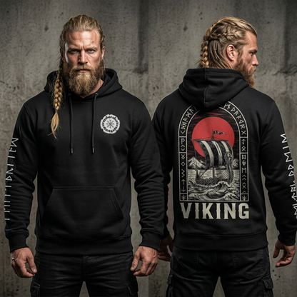 Blood Sun Drakkar — Washed Viking Hoodie