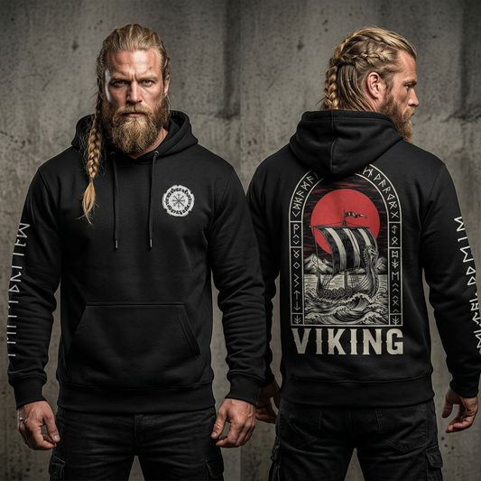 Blood Sun Drakkar — Washed Viking Hoodie